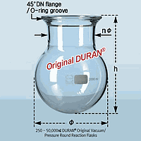 DaiHan SL.Re2171 DURAN-glass Vacuum/Pressure Round React-Flask, DN 200, 50,000~56,000(full)㎖, 0.5 bar.