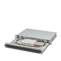 PHOENIX CONTACT 1145389 Fiber Optic Cable Assemblies Splice box  type: 19" rack patch module  degree of protection: IP20  material: Sheet steel  connection method: Splicing  size of housing: 1  color: light grey  RAL 7035