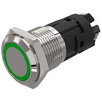 EAO 82-4552.2134 Anti-Vandal 82-4552.2134.Illuminated pushbutton.maintained.16 mm.aluminium natural.flush/flat.ring.green.24 V.screw terminal