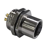 Stewart Connector SS-12000-005 Straight M12 A-Code Connector  Female Front Panel Mount Receptacle  4 Contact  Solder Cup Contacts