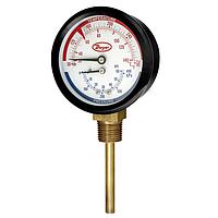 Dwyer TRI2-200-50L Dual Pressure & Temp Tridicator Gage – Adjustable Dial, 3 Connections (3 in, 200 psi, Lower)