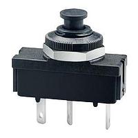 E-T-A Circuit Breakers 1410-G110-P2F1-S01-2.5A Thermal Overcurrent Single pole press-to-reset thermal circuit breaker with extremely fast overload switching performance (R-type TO CBE to EN 60934). Single hole threadneck mounting. Type 1410-G1 features changeover contacts suitable for providing statu