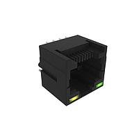 Amphenol Commercial Products RJE881880440 Low-Profile EMI-Quiet Modular Jack Connector Low Profile Vertical RJ45 Through Hole Mount w/ LED w/o Shield 50u" Plating