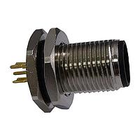 Stewart Connector SS-12000-004 Straight M12 A-Code Connector  Male Rear Panel Mount Receptacle  5 Contact  PCB Solder Pins