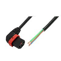 Schaffner IL13P-R-SE-H05-3100-200 AC Power Cord w/Lock C13+ right-angled, Stripped End, H05VV-F, 3x1.00 mm sq., 2 m, black