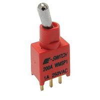 E-Switch 200AMSP2T2A1M7QE Toggle Switches TOGGLE, 3A 120VAC/28VDC, SPDT On-(On), Through Hole, Right Angle, Vertical PC Pin
