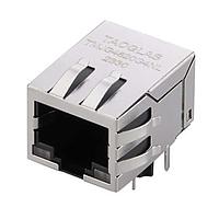 Taoglas TMJG4820G4NL Magnetic Jack RJ45 ICM, 1G Base-T, 1x1, Short Body, Tab Down, 10 pin THT, T+CMC, Current drive, Shielded EMI Finger, LED, Industrial grade