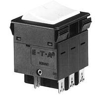 E-T-A Circuit Breakers 3130-F130-P7T1-W02Q-8A Thermal Single, two and three pole rocker switch/thermal trip free circuit breakers (S-type TO CBE to EN 60934) of compact design for snap-in panel mounting. Available either with protection on one/both/all poles or, in the case of the double