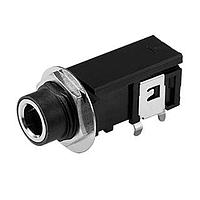Same Sky (formerly CUI Devices) SJ-63063B Phone Connectors audio jack, 6.35 mm, horizontal, 3 conductor, through hole, 1 switch, w/ nut