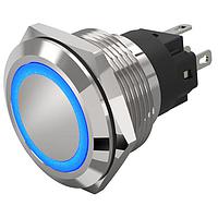 EAO 82-6151.2125 Anti-Vandal 82-6151.2125.Illuminated pushbutton.maintained.22 mm.stainless steel.flush/flat.ring.blue.110 V.soldering terminal