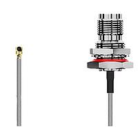 GCT (Global Connector Technology) CABLE 235 RF-150-2 RF Cable Assemblies I-Pex MHF I 2TNC(F) BH, R Mt, wO-ring.  L=150mm.  RG178, Brwn.
