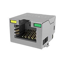 Amphenol Commercial Products RJE3C18864A2 Modular 8P8C, RA, Cat6A, SMT, Sheild With No EMI Tabs, With LEDs
