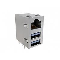 Amphenol Commercial Products RJE361883201 Modular Connectors / Ethernet Connectors Stacked RJ over Two USB Type A 2.0