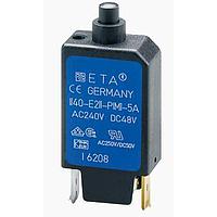 E-T-A Circuit Breakers 1140-E211-P1M1-5A Thermal Overcurrent Miniaturised single pole thermal circuit breaker with push-to-reset tease-free, trip-free, snap action mechanism (R-type TO CBE to EN 60934), integral type. For lower current ratings see types 104. Approved to CBE standard EN 6093