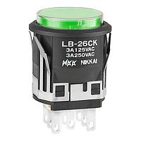 NKK Switches LB26CKW01-5F-JF Pushbutton Switches DPDT ON-ON RND GRN