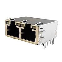 Stewart Connector SS-74810-002 Modular RJ45 Press-Fit Connector  1x2 Port  Horizontal  Shielded  Bi-Color Y/G LED