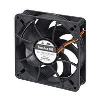 Sanyo Denki 9RA1424S1001 Axial Fan, 140x140x38mm, 24VDC, Low Noise, High Performance, Low Power, Ribbed, Tach