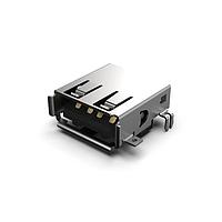 GCT (Global Connector Technology) USB1020-GF-L-A USB Type A Connectors USB A Skt, Bottom TH, R/A, GF, offset 4.98mm, W/stake, T&R