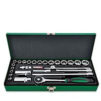 TOPTUL GCAD2610 DR. 12PT Flank  Socket Set Satin chrome/ Metal Box (3/8", 26PCS)