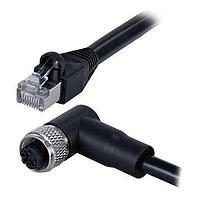 Same Sky (formerly CUI Devices) CDM1261-04D-01FRA-3M-RJ45-67 M12 Cable Angled,Shielded,D-Code 4PIN ,Screw Copper alloy,PVC  3.0M,+RJ45