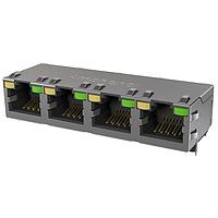 Amphenol Commercial Products RJE594885441 Connectors Standard Profile CAT6 RJ45 - 4 Port with Yellow LED, Shielded with EMI Tabs
