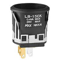 NKK Switches LB15CKG01-CJ Pushbutton Switches SPDT ON-(ON) BLACK ROUND RED/CLR CAP