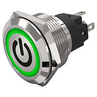 EAO 82-6151.1133.B002 Anti-Vandal 19 mm, Illuminated pushbutton, Stainless steel, flush/flush, Screwterminal, Maintained, Silver Contacts, Ring, Blue, 12 V AC/DC