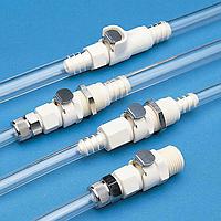 OMEGA FT-PLCD220-608-12 Thermoplastic Quick Couplings - Polypropylene 1/8 in & 1/4 in Flow (3/8 in, Barbed Fitting, 1/4 in, Quick Coupling Male, Shutoff Coupling, Compression Fitting)