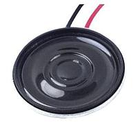 Same Sky (formerly CUI Devices) CLS0282MA-L152 Electromagnetic speaker, 28 mm round, 5 mm deep, PET, Nd-Fe-B, 500 mW, 8 ?, 550 Hz, 152 mm wire leads