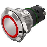 EAO 82-6552.1114 Anti-Vandal 82-6552.1114.Illuminated pushbutton.momentary.22 mm.aluminium natural.flush/flat.ring.red.24 V.screw terminal