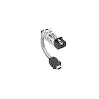 Amphenol Canada DRPC52A003A10 Modular Connectors / Ethernet Connectors Cable, Cat6A, Industrial RJ45, 45 deg  top exit to standard ix plug A key, 24AWG, 1.0m, gold flash