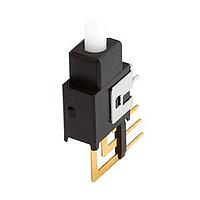 Same Sky (formerly CUI Devices) MPB03-1C54-VB-CAP-BK-D Sealed Push Button, SPDT, 5.4 mm Push, Vertical w/Bracket Terminal, Black Cap, TH