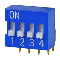 Same Sky (formerly CUI Devices) DS03-254-04BE DIP Switches DIP Switch, SPST, 2.54 pitch, Raised actuator, right angle, 4 position, Blue