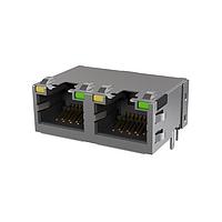 Amphenol Commercial Products RJE492881111 Connectors Low Profile CAT6 RJ45 - 2 Port with LED, Shielded with EMI Tabs