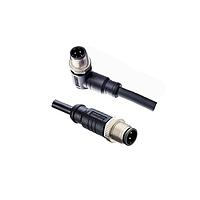 Amphenol LTW MSDS04ML-SDSMR-SE002 Sensor Cables / Actuator Cables M12 Circular Metric Connector, D Code, Metal, 4A, 04 pins, Male Connector, Male Contact, Straight-to-Right Angle, Screw Thread, Overmolded Double Ended, Length 2000mm, IP68 / IP69K