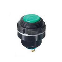 APEM IZNP1P4-2NLOG Sealed Rear Mounted Pushbutton, metal, OFF-ON, Straight PC Terminal, Black Actuator, Flat, Green Lens